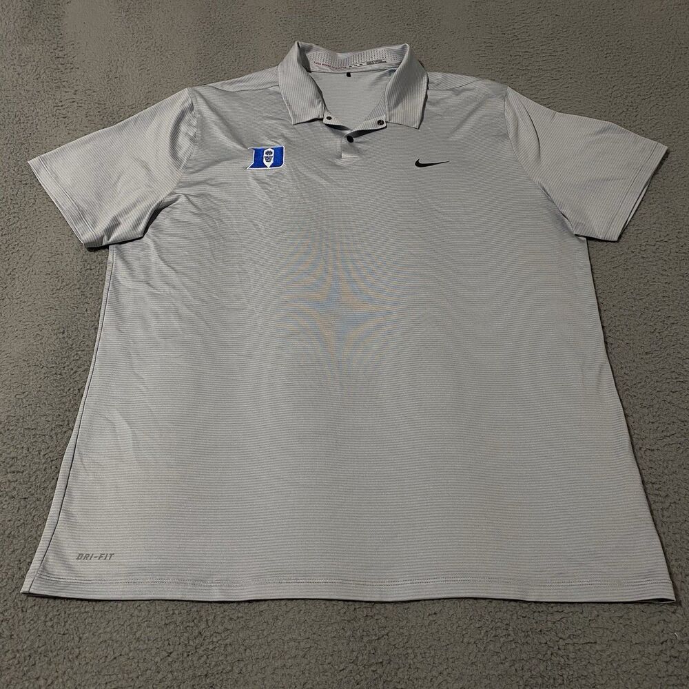 Duke Blue Devils Nike Tiger Woods Polo Shirt Mens XXL 2XL Gray Striped Dri Fit